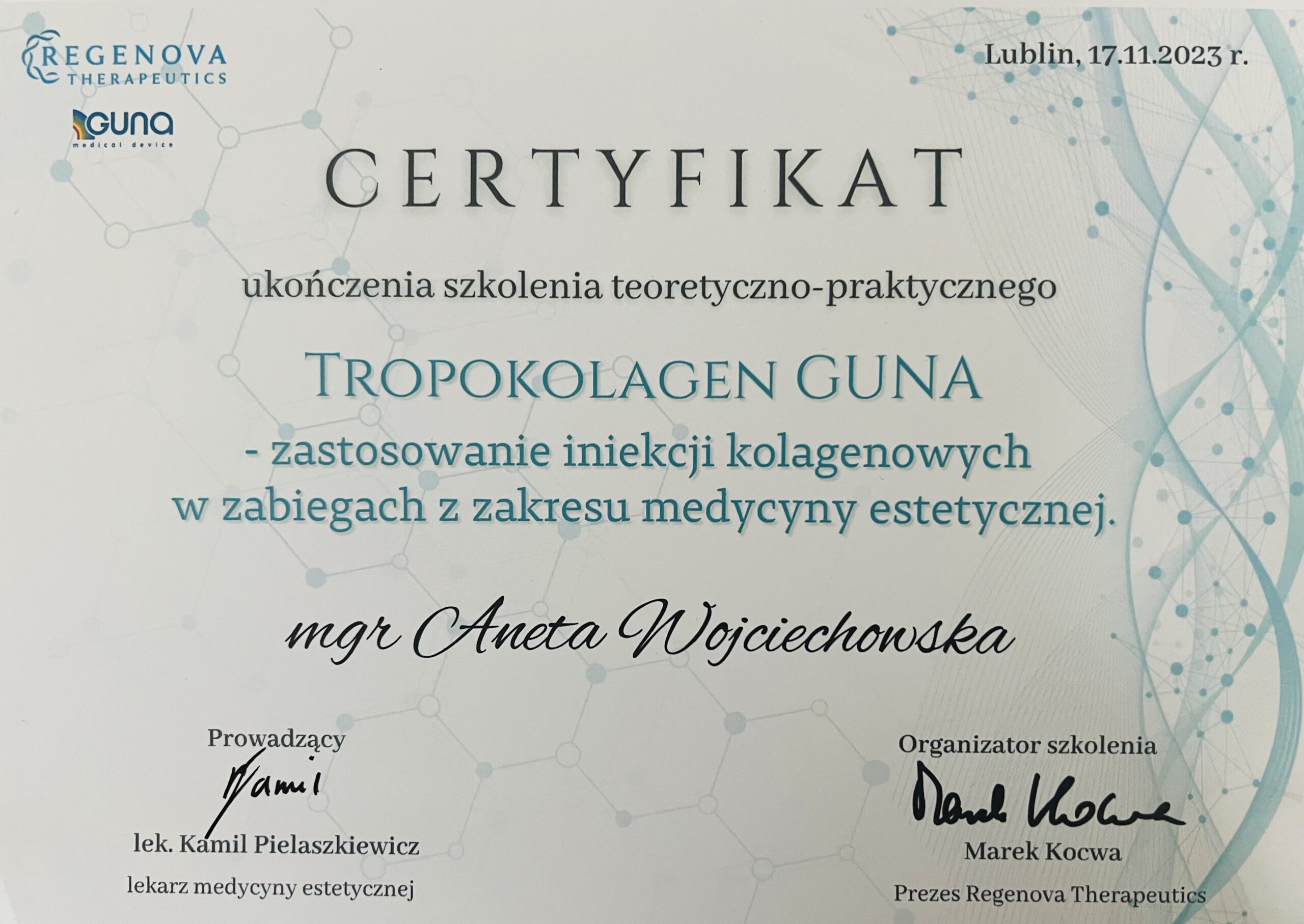 Certyfikat ukończonego kursu