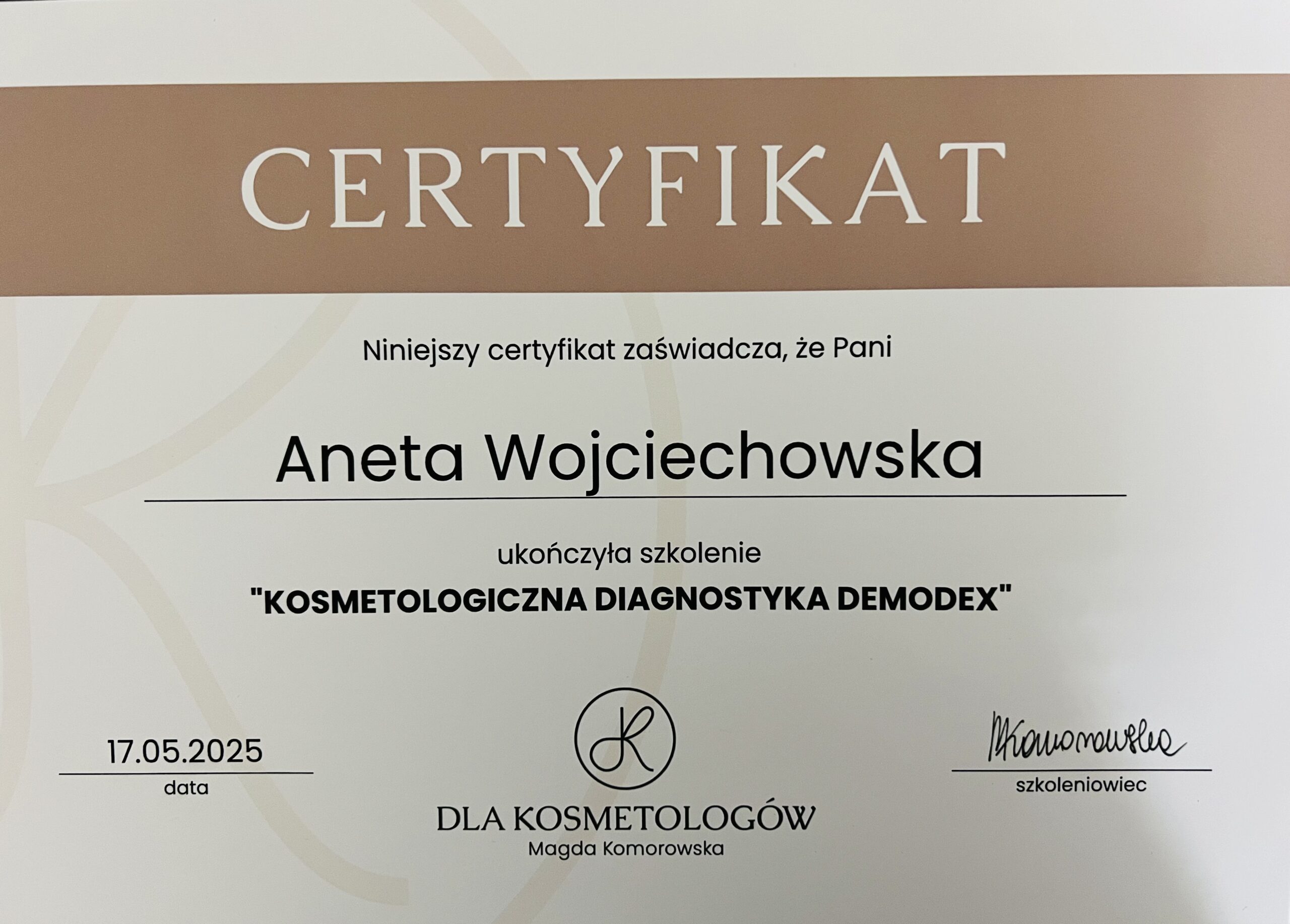 Certyfikat ukończonego kursu