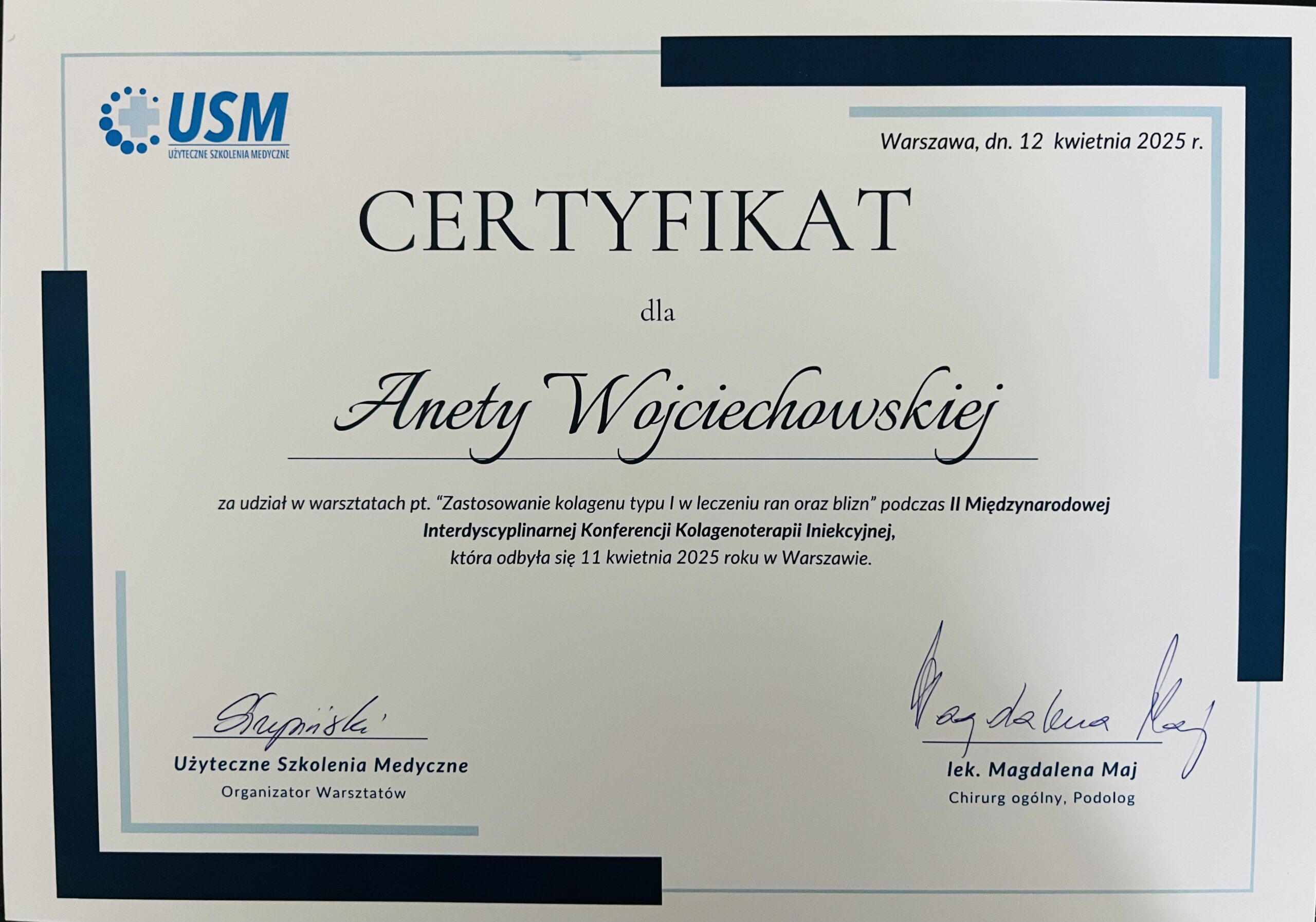 Certyfikat ukończonego kursu
